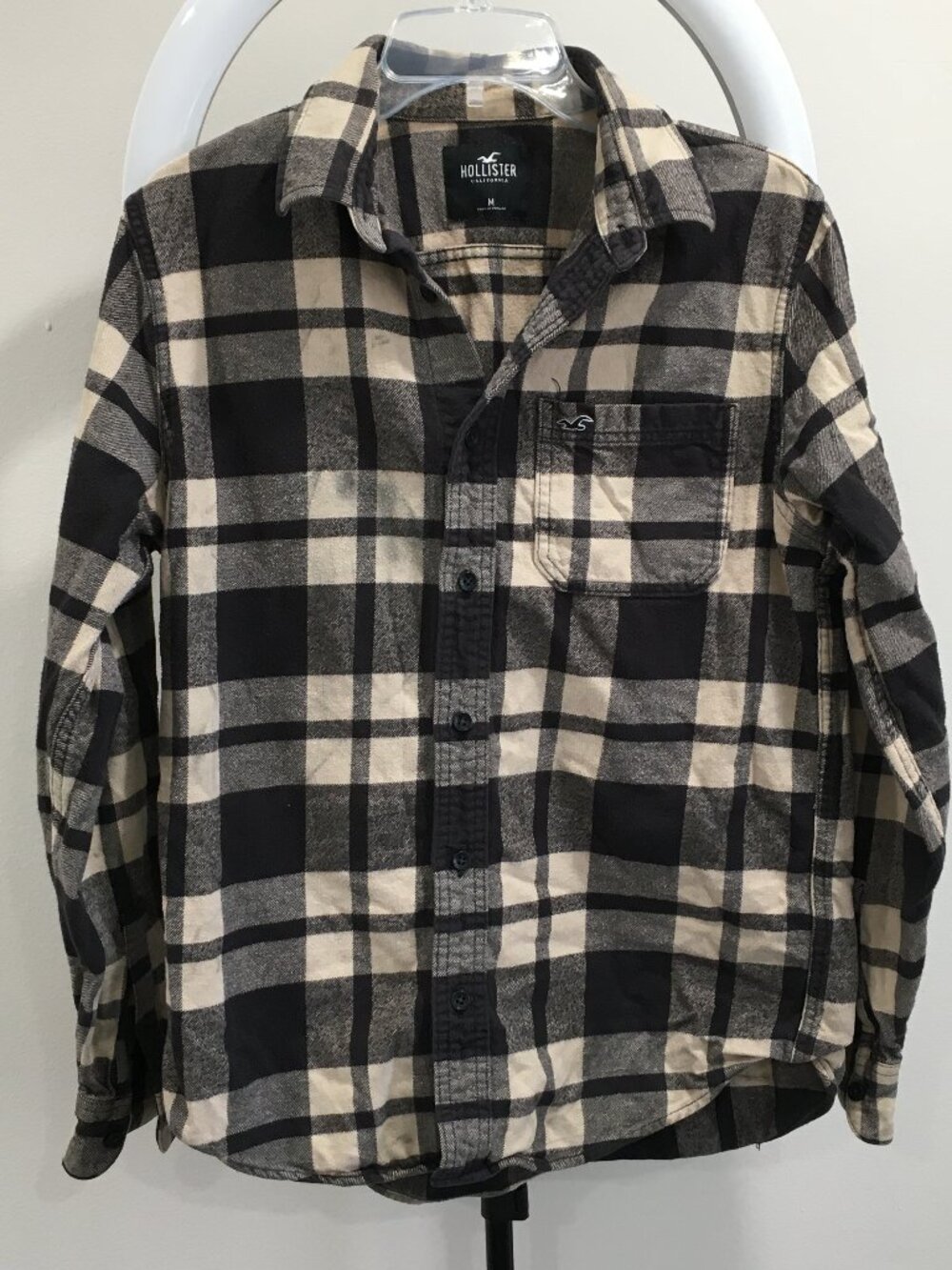HOLLISTER A&F Beige Black Plaid Thicker Cotton Long Sleeve Logo Button Shirt